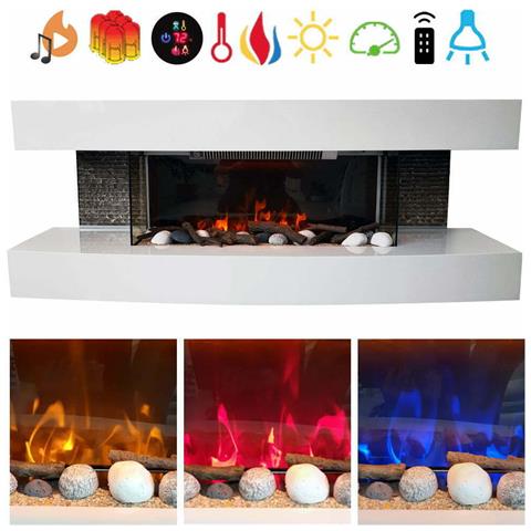 Camino moderno Paula Grande bianco camino elettrico ElectricSun, con effetto sonoro, 10 colori, con l’app, L150xH46x31cm - Foto 2