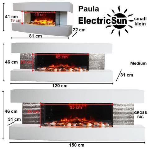 Camino moderno Paula Grande bianco camino elettrico ElectricSun, con effetto sonoro, 10 colori, con l’app, L150xH46x31cm - Foto 6