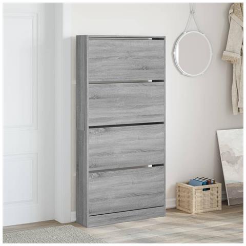 Scarpiera 4 Cassetti Ribaltabili Grigio Sonoma 80x21x163,5 Cm - Foto 3