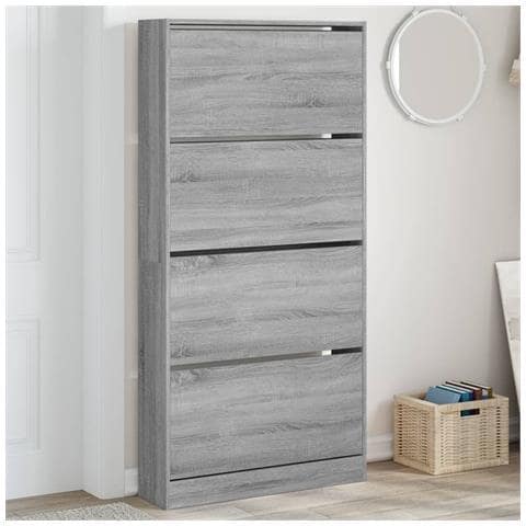 Scarpiera 4 Cassetti Ribaltabili Grigio Sonoma 80x21x163,5 Cm - Foto 1