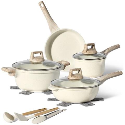 12 Set Di Pentole E Padelle A Induzione - Set Di Pentole E Padelle Con Coperchio Per Tutte Le Fonti Di Calore - Casseruola 24 Cm - Padella 24 Cm - Padella Wok 24 Cm - Pentola 16 Cm - Coperchio In Vetro - Set Di Pentole Antiaderenti - Pentole Senza Pfas - Foto 1