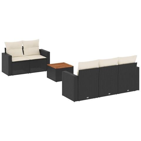Set Divano da Giardino 6 pz con Cuscini Nero in Polyrattan - Foto 1
