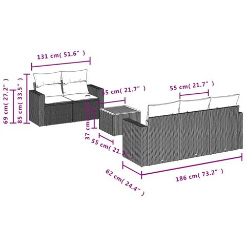 Set Divano da Giardino 6 pz con Cuscini Nero in Polyrattan - Foto 3