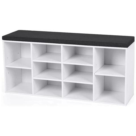 Panca Scarpiera Casa Multiuso 10 Ripiani Porta Scarpe Cuscino Eco Pelle Bianco - Foto 2