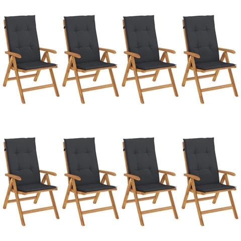 Sedie da Giardino Reclinabili con Cuscini 8 pz in Legno di Teak - Foto 1