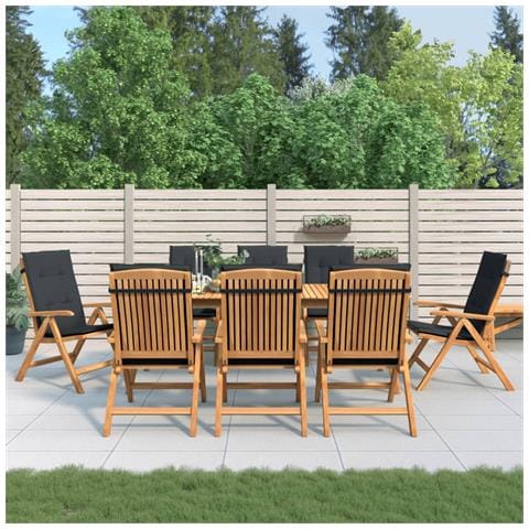 Sedie da Giardino Reclinabili con Cuscini 8 pz in Legno di Teak - Foto 2