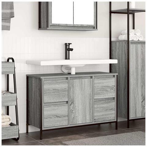Mobile Lavabo con Cassetti Grigio Sonoma 90x34,5x60 cm - Foto 1