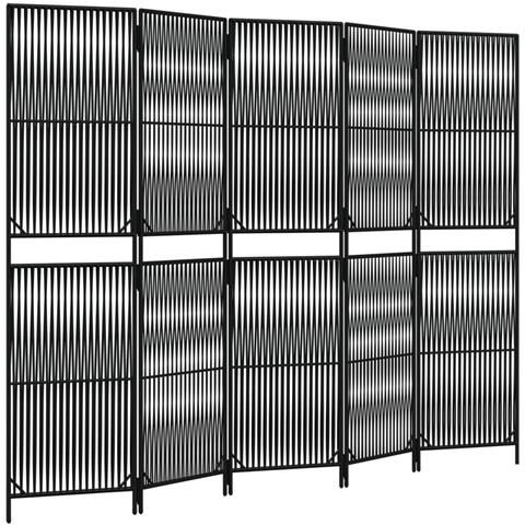 Divisorio Per Ambienti A 5 Pannelli Nero In Polyrattan - Foto 2