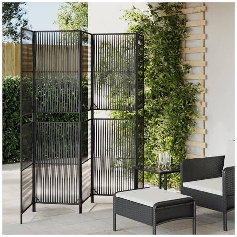 Divisorio Per Ambienti A 5 Pannelli Nero In Polyrattan - Foto 1