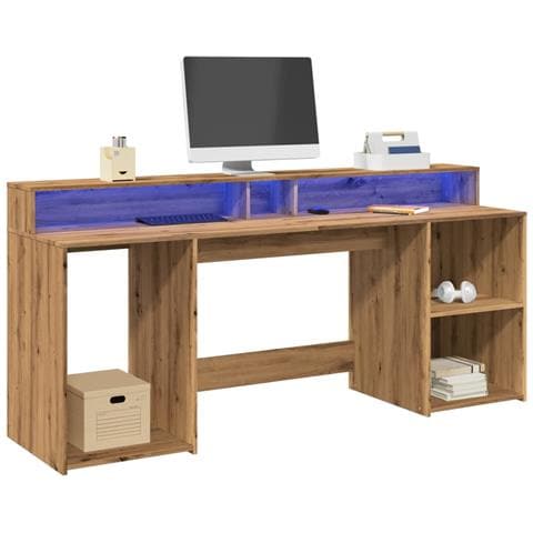 Scrivania Con Led Rovere Artigianale 200x55x91 Cm In Truciolato - Foto 1