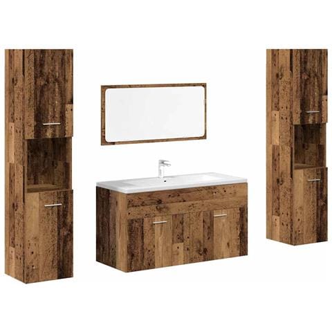 Set Mobili Da Bagno 4 Pz Legno Antico In Legno Multistrato - Foto 2