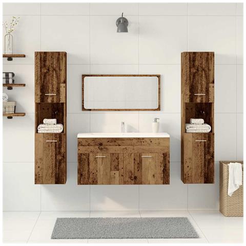 Set Mobili Da Bagno 4 Pz Legno Antico In Legno Multistrato - Foto 3