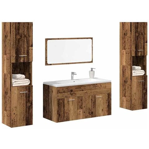 Set Mobili Da Bagno 4 Pz Legno Antico In Legno Multistrato - Foto 1