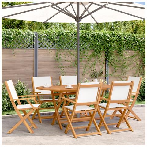 Sedie Da Giardino Pieghevoli 6pz Bianco Crema Tessuto E Legno - Foto 8