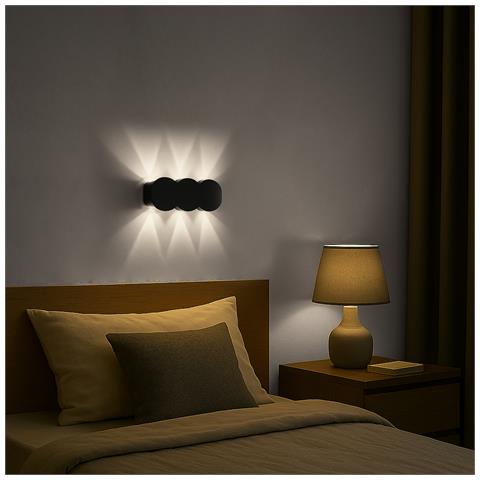 Applique Da Muro Con 6 Led Lampada A Parete Nera Con Luce Bianco Freddo 15x8x3cm - Foto 4
