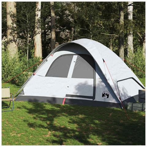 Tenda Familiare a Cupola 6 Persone Bianca Tessuto Impermeabile - Foto 2