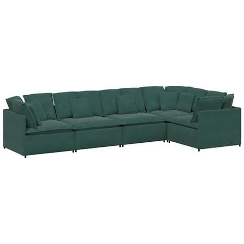 Divano Modulare con Cuscini in Velluto Verde Scuro - Foto 1