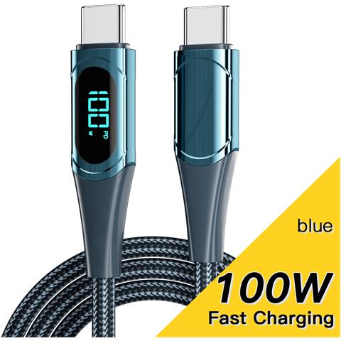 Cavo Dati Blu Con Display Digitale 100w 1 Metro, Compatibile Con Huawei Notebook E Altri Dispositivi Type-c, Ricarica Rapida Pd 5a Blue 1m - Foto 2