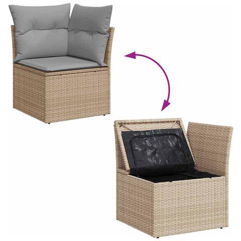 Set di Divano da Giardino  6 Pezzi con Cuscini in Polyrattan Beige, Divano da Giardino  a 2 Posti con Ripostiglio e Cuscini in Polyrattan Beige - Foto 9