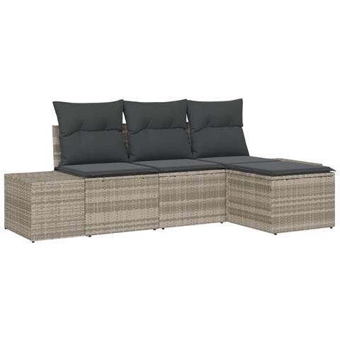Set Divano da Giardino da 4 Pezzi con Cuscini Grigio Chiaro Polyrattan - Foto 1