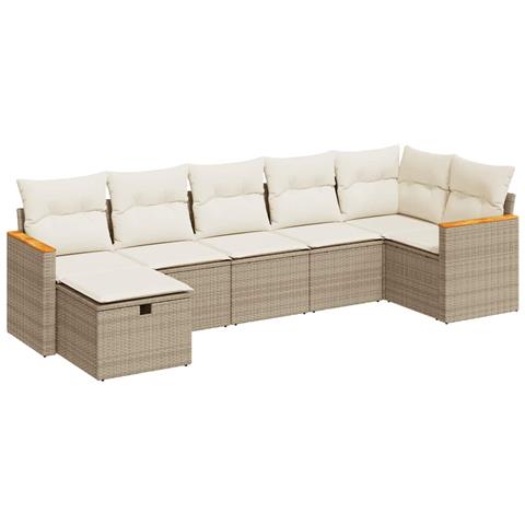 Set Divani da Giardino 7 pz con Cuscini Beige in Polyrattan - Foto 1