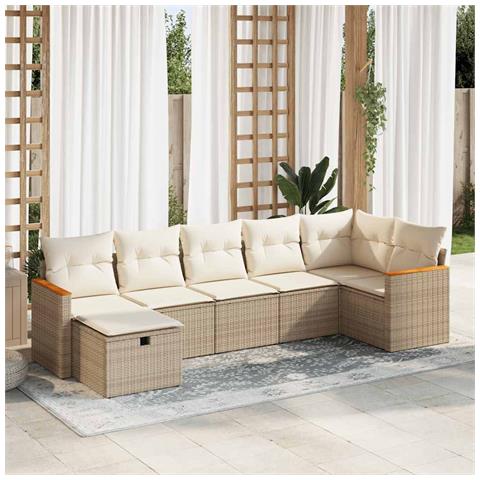 Set Divani da Giardino 7 pz con Cuscini Beige in Polyrattan - Foto 2