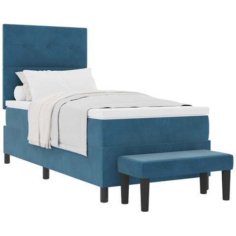 Letto con Rete a Molle con Materasso e Panchina Blu Scuro 90x200 cm Velluto - Foto 1