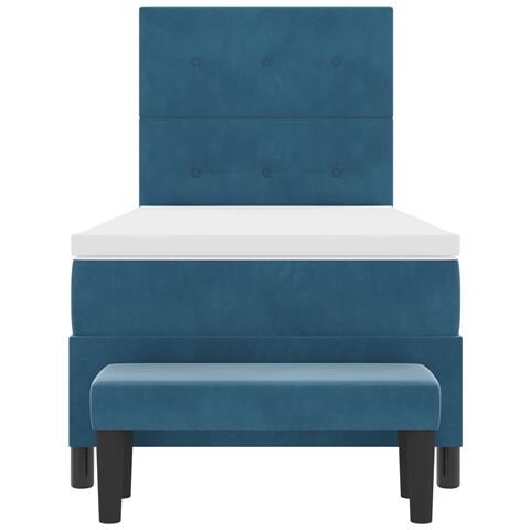 Letto con Rete a Molle con Materasso e Panchina Blu Scuro 90x200 cm Velluto - Foto 9