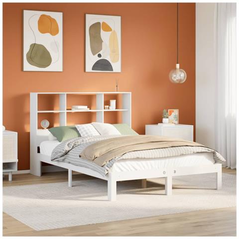 Letto Libreria senza Materasso Bianco 160x200 cm Legno di Pino - Foto 2
