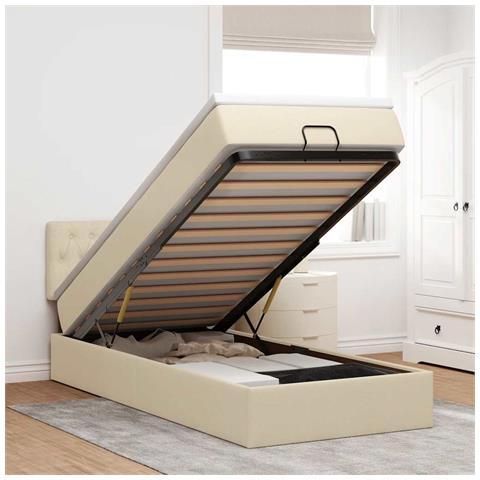Pouf Letto con Materasso e LED Crema 90x200 cm in Tessuto - Foto 2