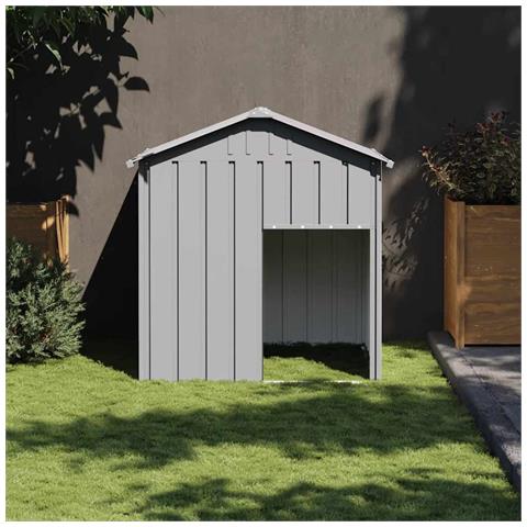 Casetta Cani Tetto Grigio Chiaro 117x103x123 cm Acciaio Zincato - Foto 2