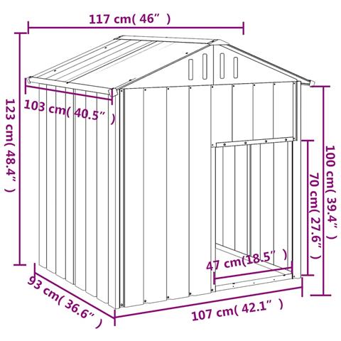 Casetta Cani Tetto Grigio Chiaro 117x103x123 cm Acciaio Zincato - Foto 5