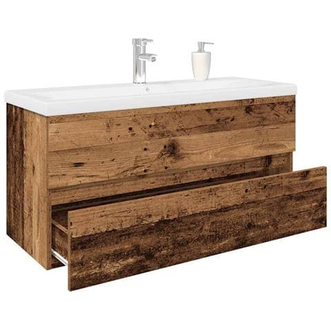 Mobile da Bagno con Lavabo Integrato e Rubinetto Legno Antico - Foto 2