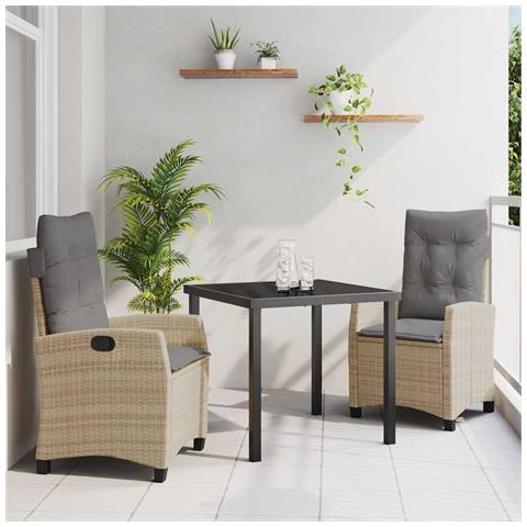 Set da Pranzo per Giardino 3 pcs Beige polyrattan - Foto 2