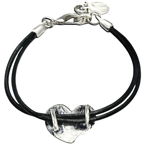Bracciale A Cuore In Pelle Nera, Placcato Argento - Foto 2