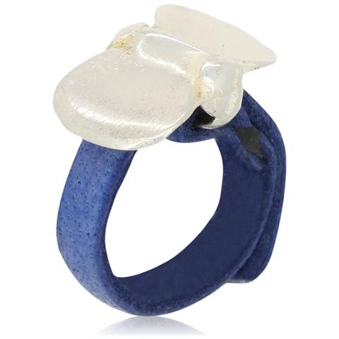 Anello In Pelle E Argento 925 Placcato ""fiocco"" Argento-blu - Foto 1
