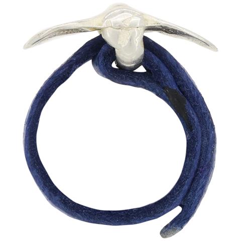 Anello In Pelle E Argento 925 Placcato ""fiocco"" Argento-blu - Foto 2
