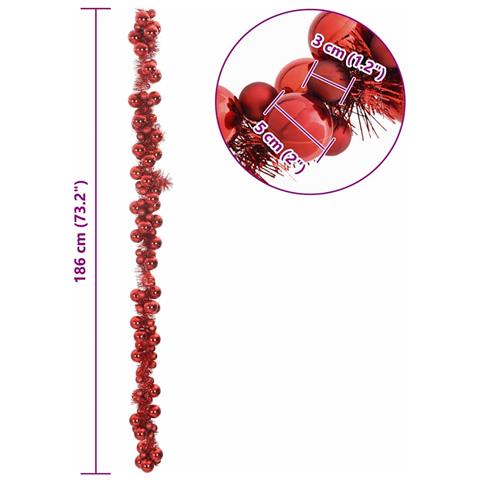 Ghirlanda di Palline di Natale Rosso 186 cm Polistirolo - Foto 7