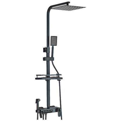 Colonna doccia, Blackswan, tipo M245, modello nero opaco, 4 vie, termostato, display LCD, soffione a pressione e bocca mobile nascosta, misura 30 cm - Foto 1