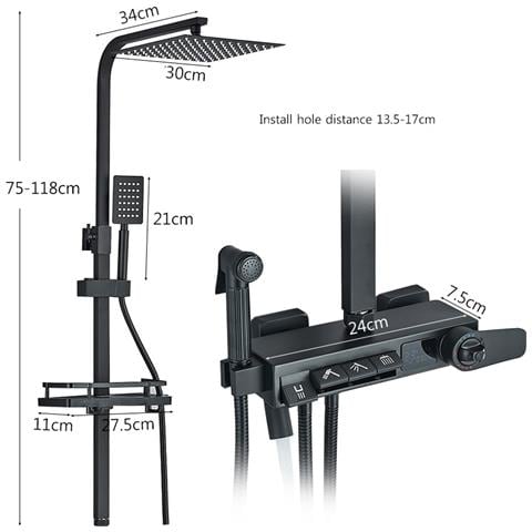 Colonna doccia, Blackswan, tipo M245, modello nero opaco, 4 vie, termostato, display LCD, soffione a pressione e bocca mobile nascosta, misura 30 cm - Foto 4