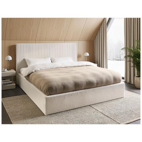 Letto Contenitore Bouclé Vion 180 X 200 Cm Bianco Sporco - Foto 1