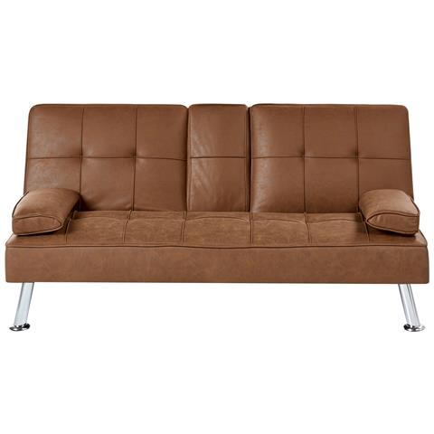Divano Letto 3 Posti Roxen Pelle Sintetica Marrone Dorato - Foto 2