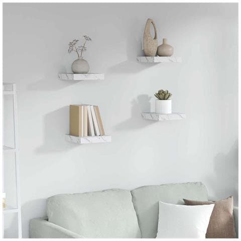 Scaffale da parete 4 pcs Marmo Bianco 23 x 23,5 x 4 cm - Foto 2