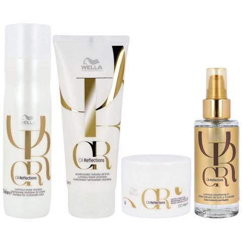 Set Wella Oil Reflections: Shampoo 250 Ml + Balsamo 200 Ml + Maschera 150 Ml + Olio 100 Ml - Foto 1