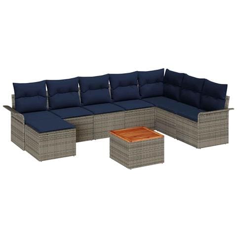 Set Divano da Giardino 9 pcs Grigio e Blu Navy polyrattan - Foto 1