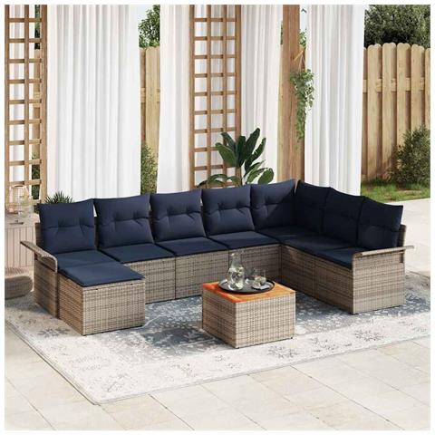 Set Divano da Giardino 9 pcs Grigio e Blu Navy polyrattan - Foto 2