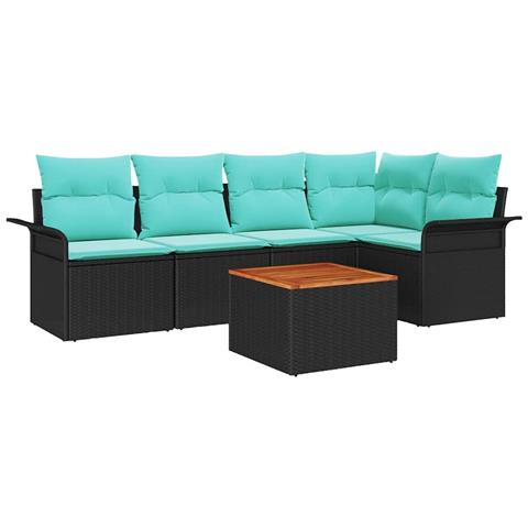 Set Divano da Giardino con cuscino 6 pcs Nero polyrattan - Foto 1