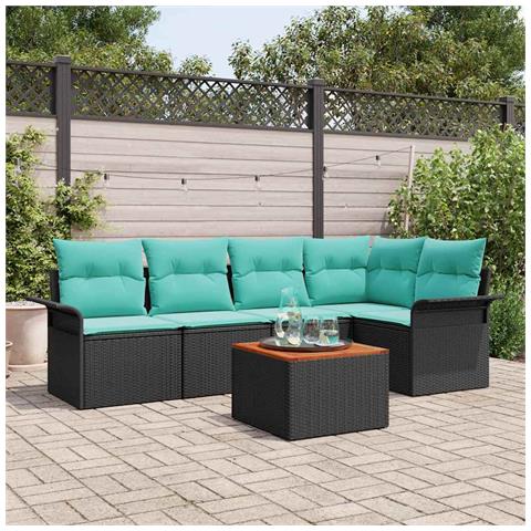 Set Divano da Giardino con cuscino 6 pcs Nero polyrattan - Foto 2