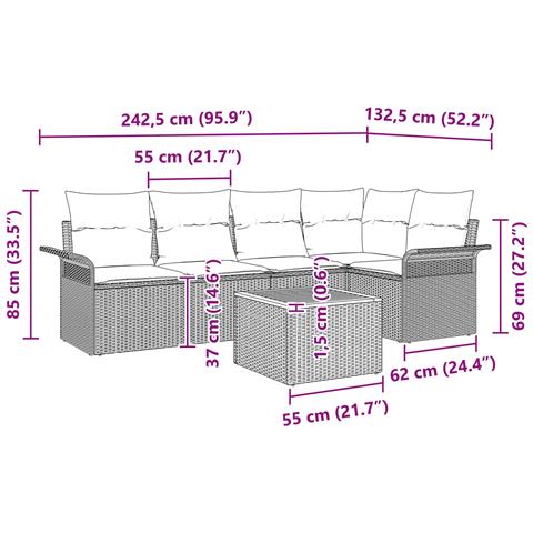 Set Divano da Giardino con cuscino 6 pcs Nero polyrattan - Foto 9