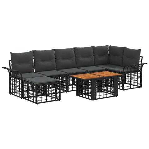 Set Divano da Giardino 8 pz Nero e Grigio scuro polyrattan - Foto 1